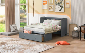 English Elm Full Size Wall Murphy Bed Cabinet with Storage Drawer and Built-in Usb Charging Gray N708P205903E
