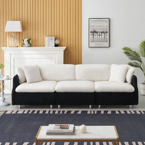 English Elm 95.3 Black and White Tandy 3-Seat Teddy Sofa with Metal White Legs, Solid Wood Frame, Plush Sponge Cushions and Two Throw Pillows for Modern Living Room Comfort and Style W1278S00073