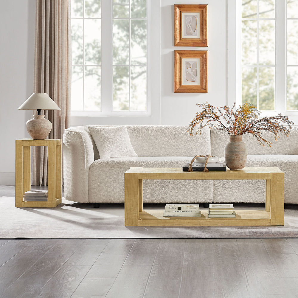 English Elm 2-Piece Modern Rectangle 2-Tier Coffee Table Set with Wood Veneer MDF Legs, Compact Stylish Accent W2582S00173