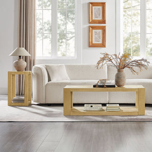 English Elm 2-Piece Modern Rectangle 2-Tier Coffee Table Set with Wood Veneer MDF Legs, Compact Stylish Accent W2582S00173