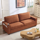 English Elm Corduroy Sofa, 87.4 Inch Modern Design Sofa With Cup Holder and Storage Bags, Deep Seat Sofa Couch,Comfy Couch For Living Room,Apartment,Office,Brown