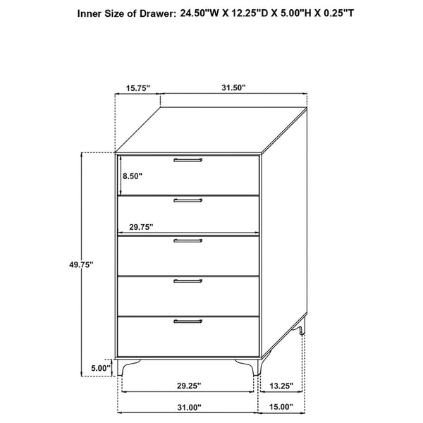 English Elm James White Queen Bedroom Set with Leatherette Bed Gold Hardware and Storage B062S01575