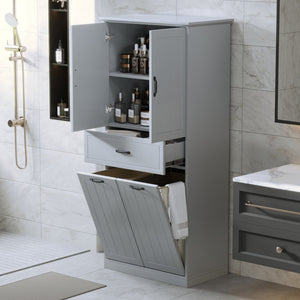 English Elm Christopher Knight Home® - Bathroom Storage Cabinet with Doors Drawer & Dual Laundry Baskets, MDF Build, Adjustable Shelf, Anti-Tip Device Grey N759P243350E