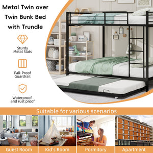 English Elm Durable Iron Bunk Bed With Trundle, Safety Rails & Modern Design – Perfect For Kids, Guests & Space-Saving! W1935P360854