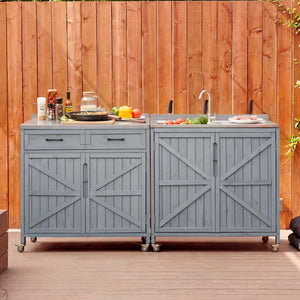English Elm K&k Outdoor Prep Station Stainless Steel Top Fir Wood Cabinet with Drawer and Wheels N707P370281G