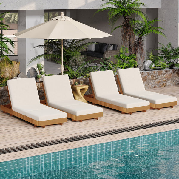 English Elm Christopher Knight Home® - Lounge Chaise Set - Stylish Acacia Wood With Cream Cushion & Adjustable Backrest For Ultimate Comfort N770P281696C_N770P208317C