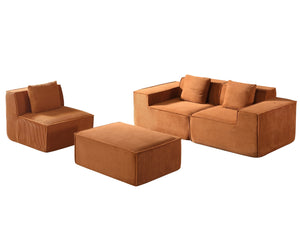 English Elm CozyForm Corduroy Convertible Sectional Sofa with Ottoman and Pillows, Modular L‑Shape Sleeper Comfort Pumpkin Orange B2735S00034