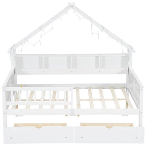 English Elm Wood Full Size Gaming Loft Bed with Integrated Desk, Shelves, LED Lighting & Hanging Clothes Rack White N7090001044K