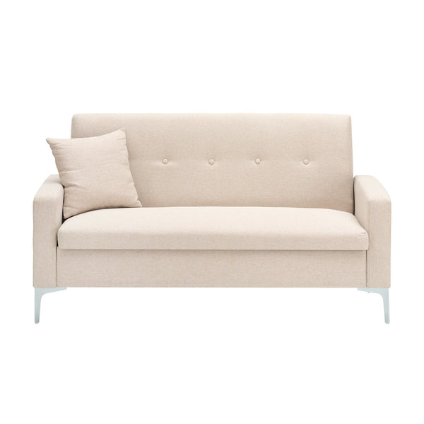 English Elm 57-inch Velvet Double Sofa with Built-In Storage, Solid Wood Frame, Silver Legs, 350lb Capacity and Modern Compact Design Beige W3356P346854