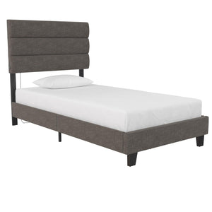 English Elm Paloma Linen Upholstered Bed Channel Tufted Headboard with Built-in Dual Usb Ports B2733P445252
