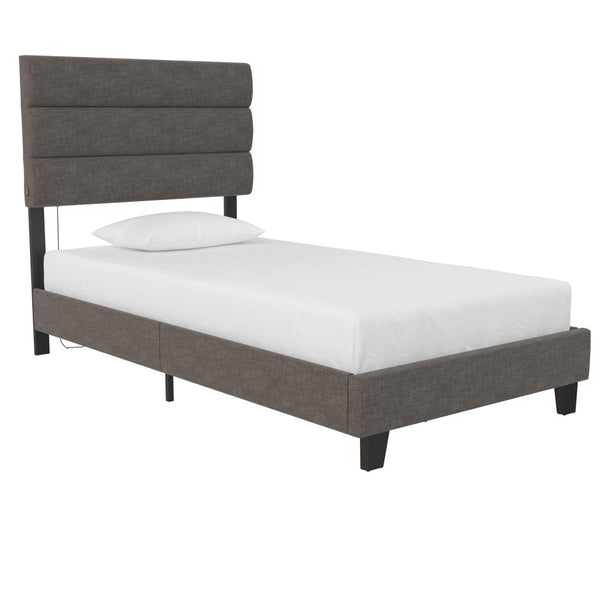 English Elm Paloma Linen Upholstered Bed Channel Tufted Headboard with Built-in Dual Usb Ports B2733P445252
