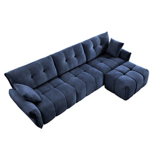 English Elm Three-Seat Sofa Set With Ottoman, Textured Blue Chenille & High-Resilience Cushions For Comfort W714S01149-GIGA