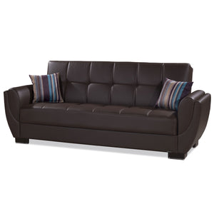English Elm PrimeNest SkyHaven Upholstered Convertible Sofabed with Storage, Chenille Comfort, Quick Click Bed Transformation Brown PU B030P286509