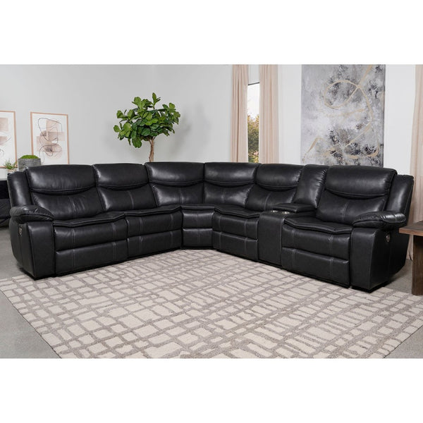 English Elm Salerno Power Reclining Sectional with Channel Tufting and Wall Hugger Leatherette Design B062S01769