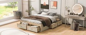 English Elm Queen Platform Bed with Six Storage Drawers Low Profile Frame for Modern Bedrooms Antique Natural N708P263022N-1