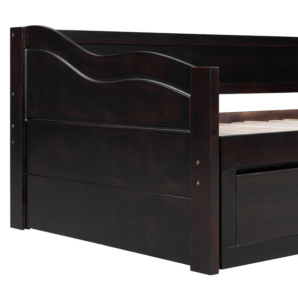 English Elm Wooden Twin Daybed with Pull Out Trundle and Dual Storage Drawers for Guest Rooms Espresso LP000519AAP-1
