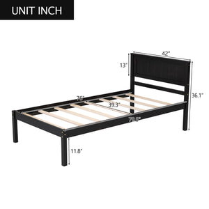English Elm Platform Bed Frame with Headboard — Sturdy Pine & MDF Slat Support, No Box Spring Needed, Twin Espresso WF212811AAP