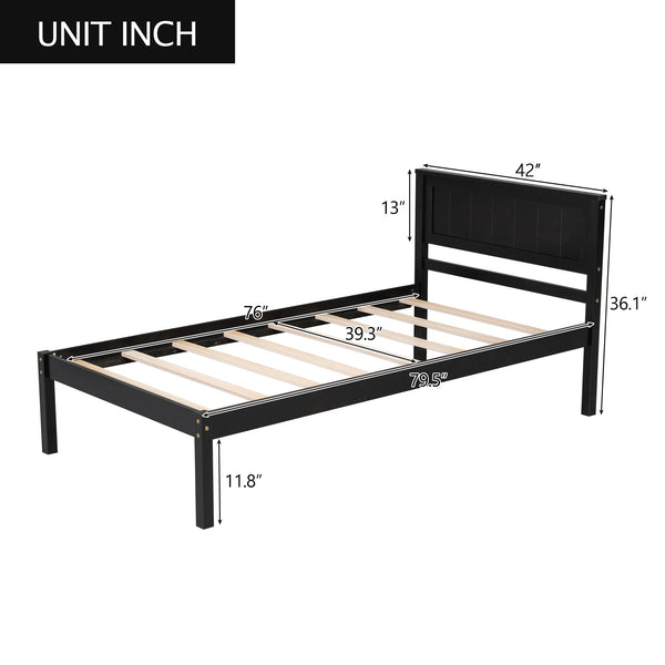 English Elm Platform Bed Frame with Headboard — Sturdy Pine & MDF Slat Support, No Box Spring Needed, Twin Espresso WF212811AAP