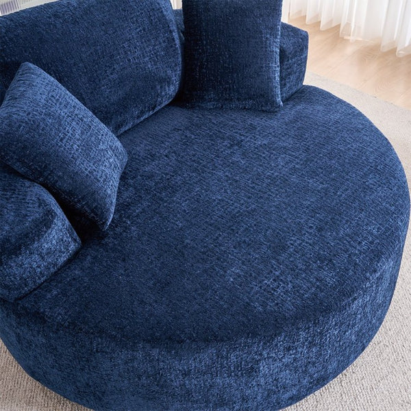 English Elm Round Swivel Barrel Chair Plush Chenille Upholstery Cozy Accent Seat for Any Room Blue W2915P338906