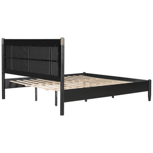 English Elm Solid Pine King Platform Bed with Upholstered Headboard and Industrial Metal Accents Black,Dark Grey N770PK361419B