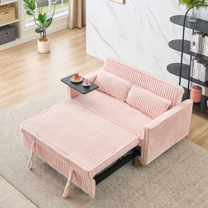 English Elm The pull-out and push-in corduroy sofa with convertible bed, movable tabletop and built-in USB ports Pink W3371P316056