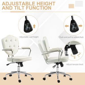 English Elm Homcom Elegant Swivel Office Chair In Velvet-Feel Fabric, Adjustable Height, Chic Cream White Design W2225P250017