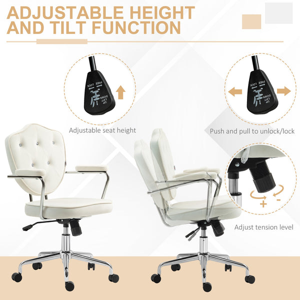 English Elm Homcom Elegant Swivel Office Chair In Velvet-Feel Fabric, Adjustable Height, Chic Cream White Design W2225P250017