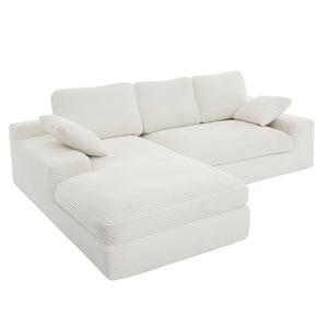 English Elm White corduroy compressed sofa with 3 back cushions & 2 throw pillows—soft, lightweight, durable comfort W3612S00015