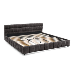 English Elm California King Platform Bed Chenille Upholstered Frame with Storage Drawers Modern Dark Gray W487S00421