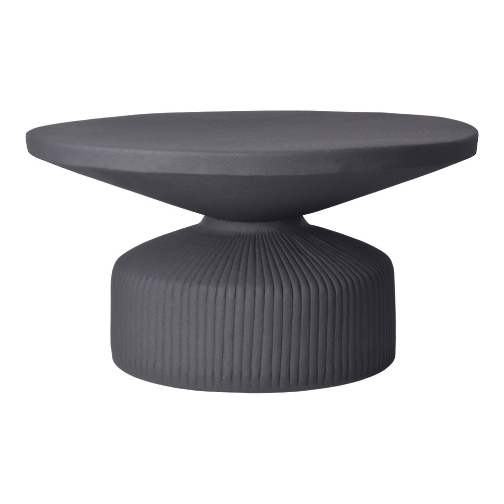 English Elm Yoli Round Aluminum Coffee Table Matte Black Ridged Sculptural Living Room Accent B2769P498406