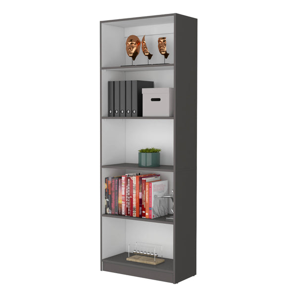 English Elm Sutton 4-Shelf Modern Bookcase with Open Storage, Slim 71.1" Tall Display Unit in White/Gray/Black B128P176169