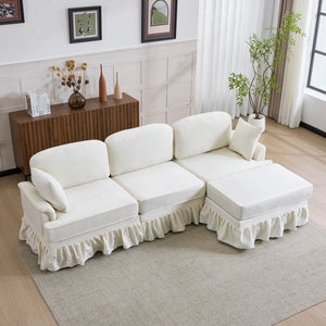 English Elm 103.15'' Chenille L-shaped Sectional Sofa with Detachable Pleated Skirt and Ottoman White W3612S00044