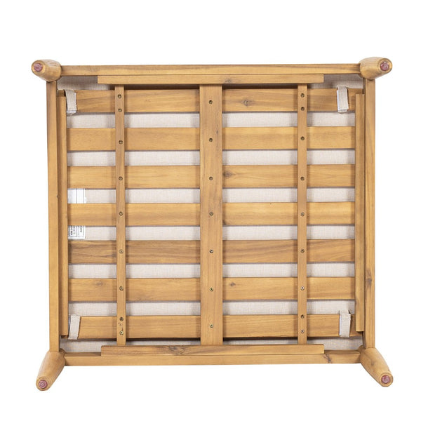 English Elm Terassi Solid Acacia Outdoor Ottoman with Padded Beige Cushion for Patio Seating N775P372830T