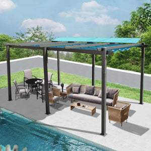English Elm 11 11 X 16 FT Retractable Pergola with Weather-Resistant Canopy, Aluminum Frame, Easy Assembly, Versatile Outdoor Shade and Entertainment Space Lake Blue W1859S00077