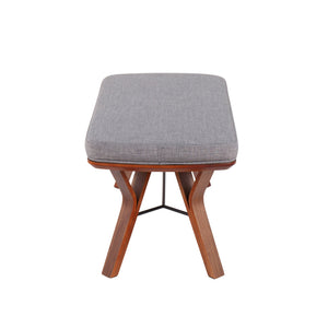 English Elm Folia Mid-Century Modern Bench in Walnut Wood with Plush Upholstered Seat — Stylish Entryway Accent Grey B202S01154