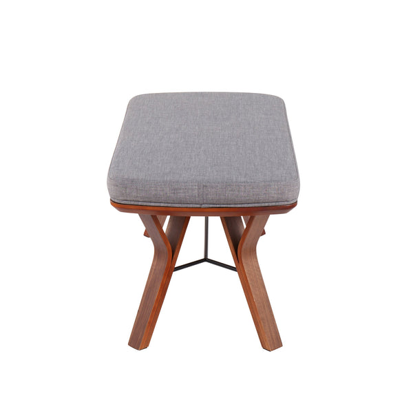 English Elm Folia Mid-Century Modern Bench in Walnut Wood with Plush Upholstered Seat — Stylish Entryway Accent Grey B202S01154
