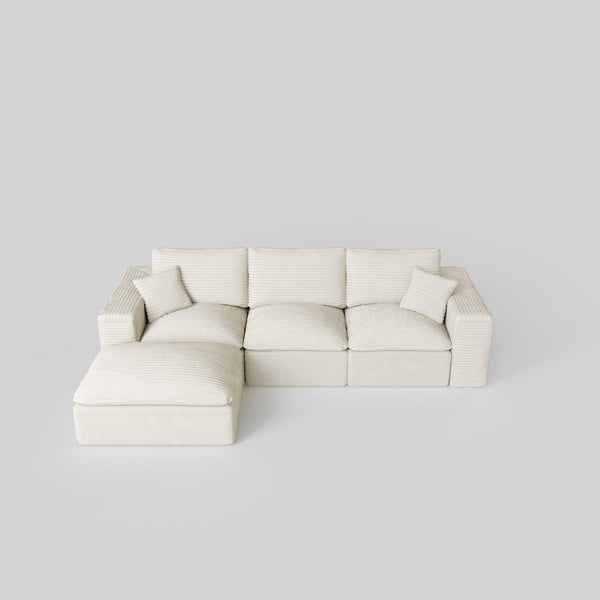 English Elm 108" Cloud Sectional Couch Modular L-Shape Chaise, Plush Corduroy Upholstered Sofa with Deep Seat Beige W3361S00003