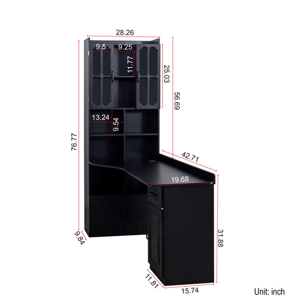 English Elm L-Shaped Corner Computer Desk with Hutch, Drawer & Shelves for Spacious Home Office Organization Black W331S00170