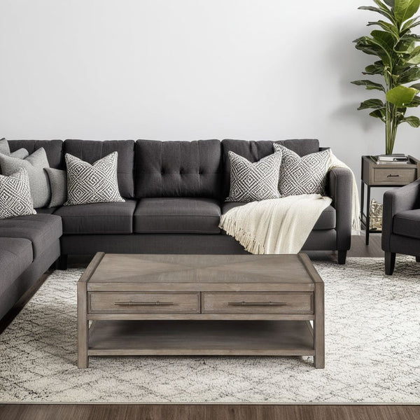 English Elm 50 50 Inch Coffee Table White Oak Finish Fully Assembled Oversized Rubbed Bronze Hardware Drawers Shelf B108P163864