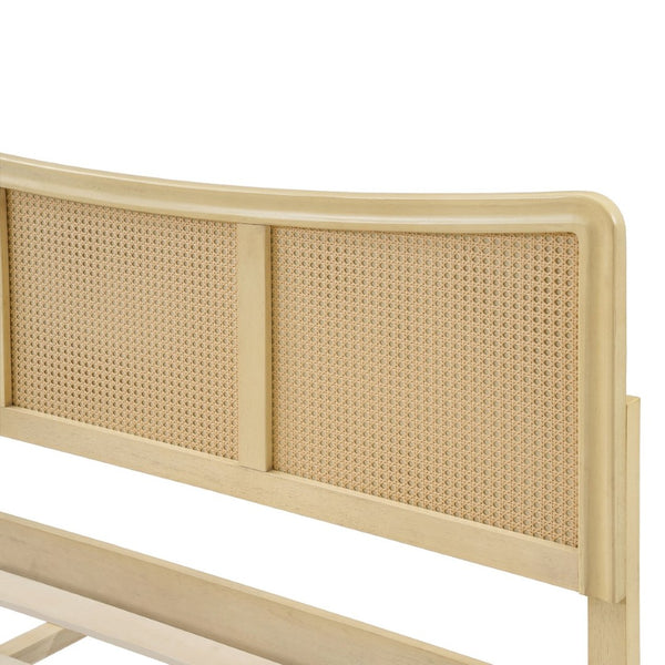 English Elm Curved Rattan King Bed Solid Wood Frame Antique White Bohemian Bedroom Design N758P390779N
