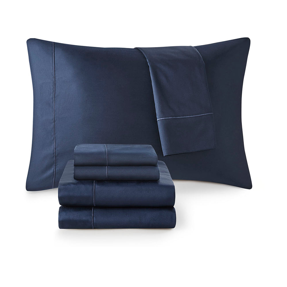 JLA Home Madison Park - Pima cotton sheet set with luxurious Baratta hemstitching, long-staple softness and breathable comfort Navy MP20-8002