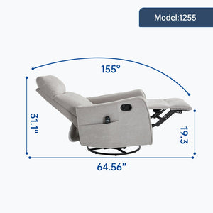 English Elm Blue Fabric Swivel Rocker Recliner with Massage Heat Nodes for Living Room Comfort Light Gray W1803P321838