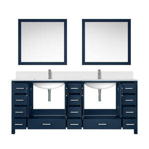 English Elm Navy Double Bath Vanity 84" W x 22" D with White Quartz Top, Chrome Faucet & 34" Mirrors, Durable Finish B2731S01068