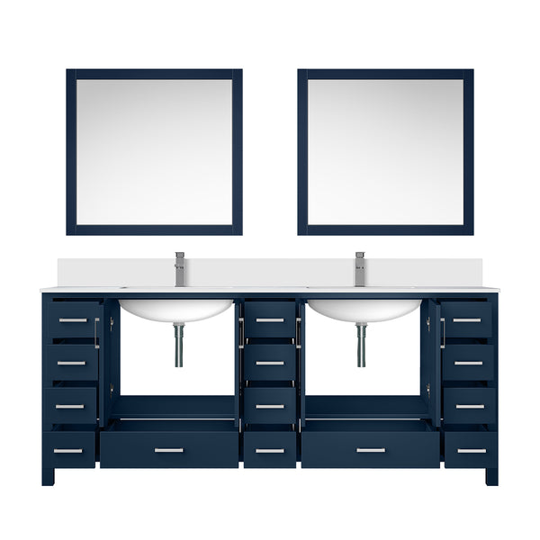 English Elm Navy Double Bath Vanity 84" W x 22" D with White Quartz Top, Chrome Faucet & 34" Mirrors, Durable Finish B2731S01068