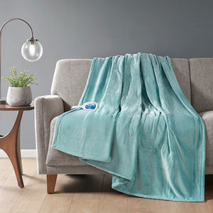 JLA Home Beautyrest - Throw Oversized Heated Throw with Secure Comfort Tech, Low EMF, Ultra-Soft Plush, 3 Heat Settings, 5-Year Warranty Aqua BR54-1923
