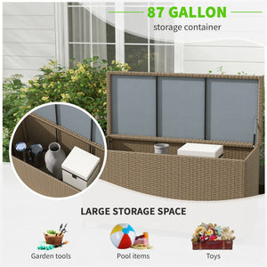 English Elm Outsunny 83 Gallon Outdoor Deck Box - Stylish Wicker Storage Trunk With Wheels For Cushions & Toys W2225P200917-GIGA