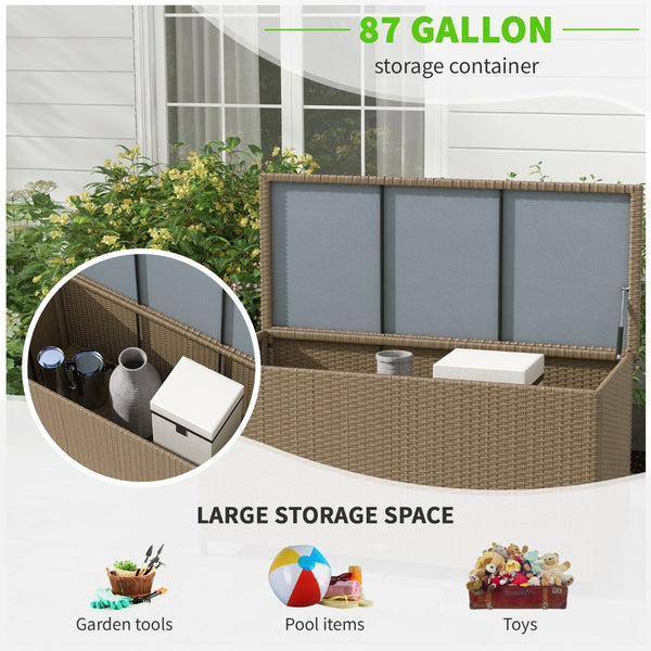 English Elm Outsunny 83 Gallon Outdoor Deck Box - Stylish Wicker Storage Trunk With Wheels For Cushions & Toys W2225P200917-GIGA