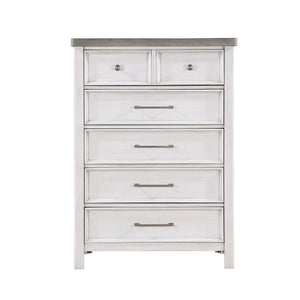English Elm White Ambrose 5-Drawer Chest in Antique White & Gray Acacia Veneer with Pewter Hardware, 38x18x53.5" B011P244982