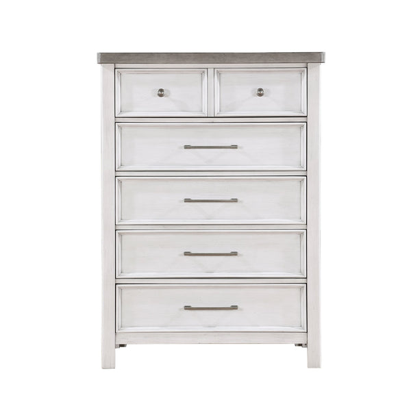 English Elm White Ambrose 5-Drawer Chest in Antique White & Gray Acacia Veneer with Pewter Hardware, 38x18x53.5" B011P244982