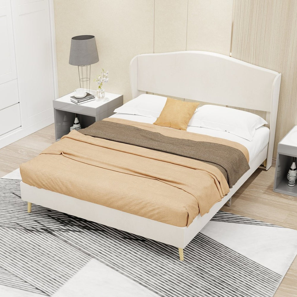 English Elm Suede Tufted Platform Bed Full Size Upholstered Headboard for Restful Bedroom Retreat Beige W1935P361016